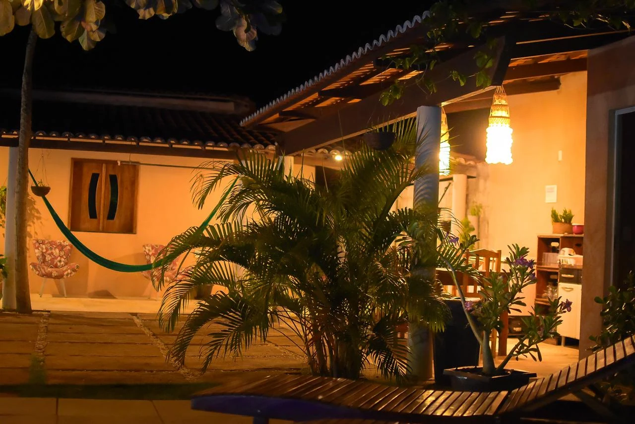 Patio con hamaca de noche, casa en Jericoacoara