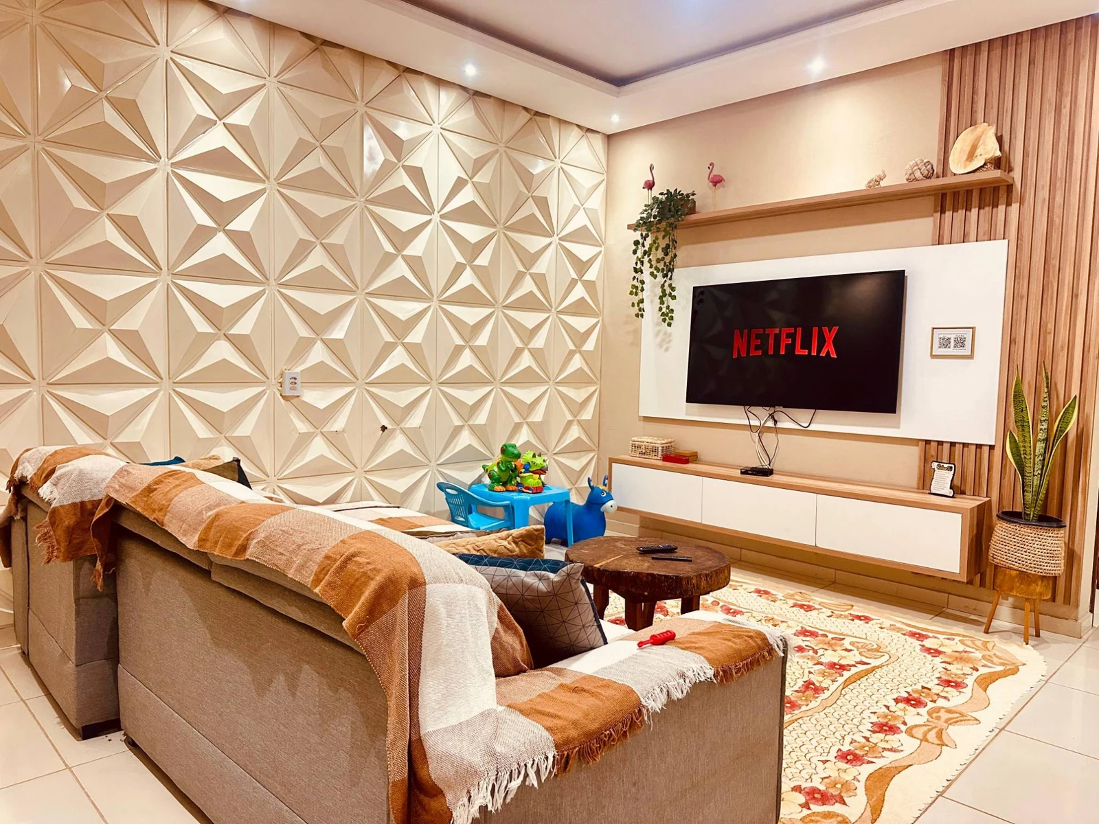 Sala con TV y Netflix, casa en Jericoacoara